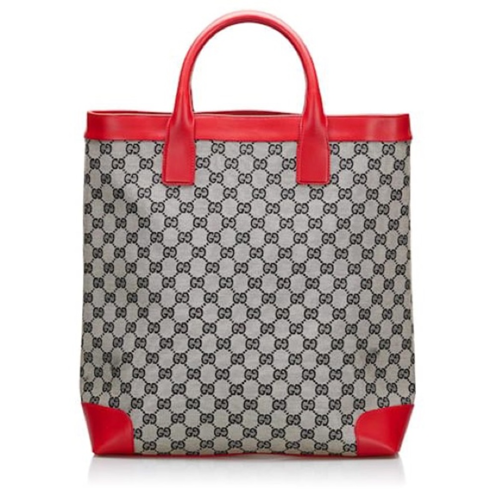 GUCCI GG TOTE BAG BROWN CANVAS RED